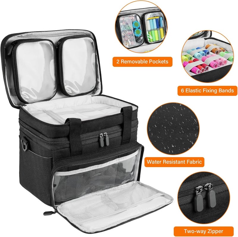 MRINCA Sewing Accessories Organizer Case with Shoulder Strap,Double Layer Sewing Storage Bag with 2 Detachable Pouches for Sewing Accessories and Supplies,Large Travel Sewing Box for Sewing kit Tools,Black - Image 3